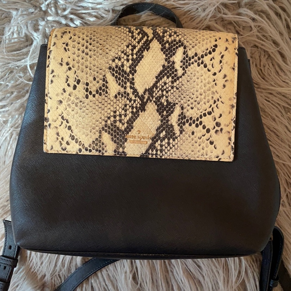 Snake skin and black Kate Spade mini backpack dust bag included